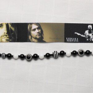 No136 Statement handmade 2 rows choker necklace with Kurt Cobain ribbon